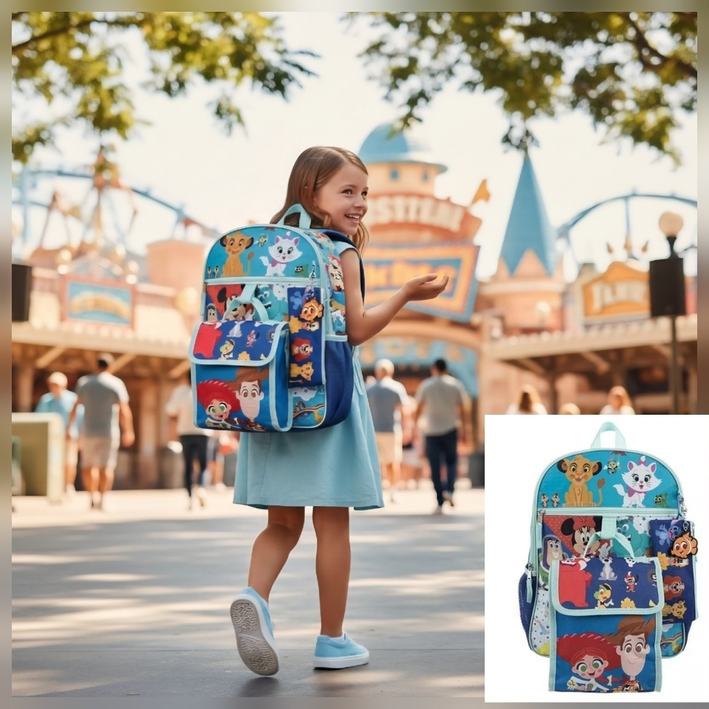 Disney Stich &Friends Backpack Set 5 Piece 16" Lunchbox Case Keychain